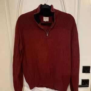 Field & Stream Men L 1/4 Zip Pullover Sweater With‎ Fleese Collar Burgundy